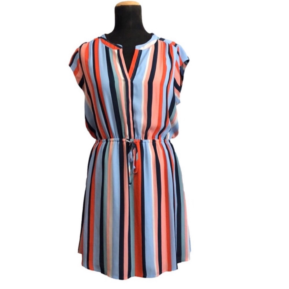 NEW Colourful Striped Lightweight V-Neck Summer Dress, Size L
